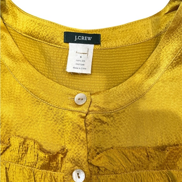 J Crew 4 Gold Yellow Orange Silk Hammered Ruffled Top Preppy Twee - Picture 5 of 5